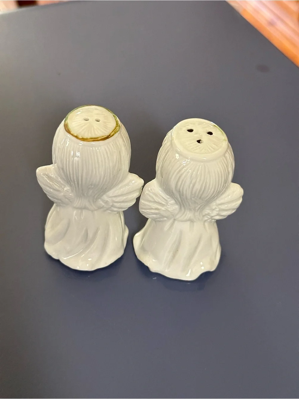 Vintage White Ceramic Angel Salt and Pepper Shakers with Gold Trim